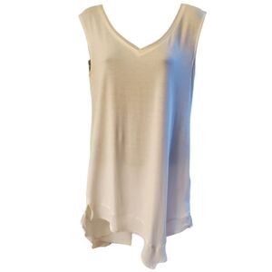 White House Black Market Cream Sleeveless Top Assymetrical Sheer Hem Size S
